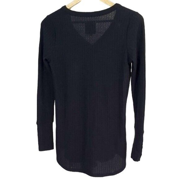 Chaser Long Sleeve Henley Top Black Small V Neck Button Sleeves Pullover Waffle - Picture 4 of 7